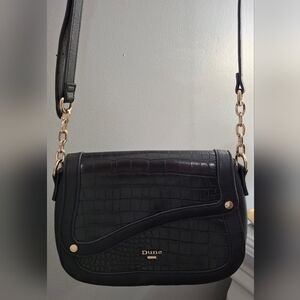 Dune London Black Croc-Embossed Shoulder Bag EUC